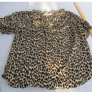 LOFT Cheetah Print Short Sleeve Blouse Sz M